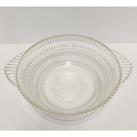 Vintage Clear Pressed Glass Serving Bowl with Handles Salad Fruit Dish - Picture 2 of 6